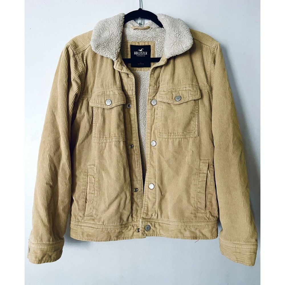 Hollister Adult Small Beige Full Snap Corduroy With Sherpa Collar‎ & Lining